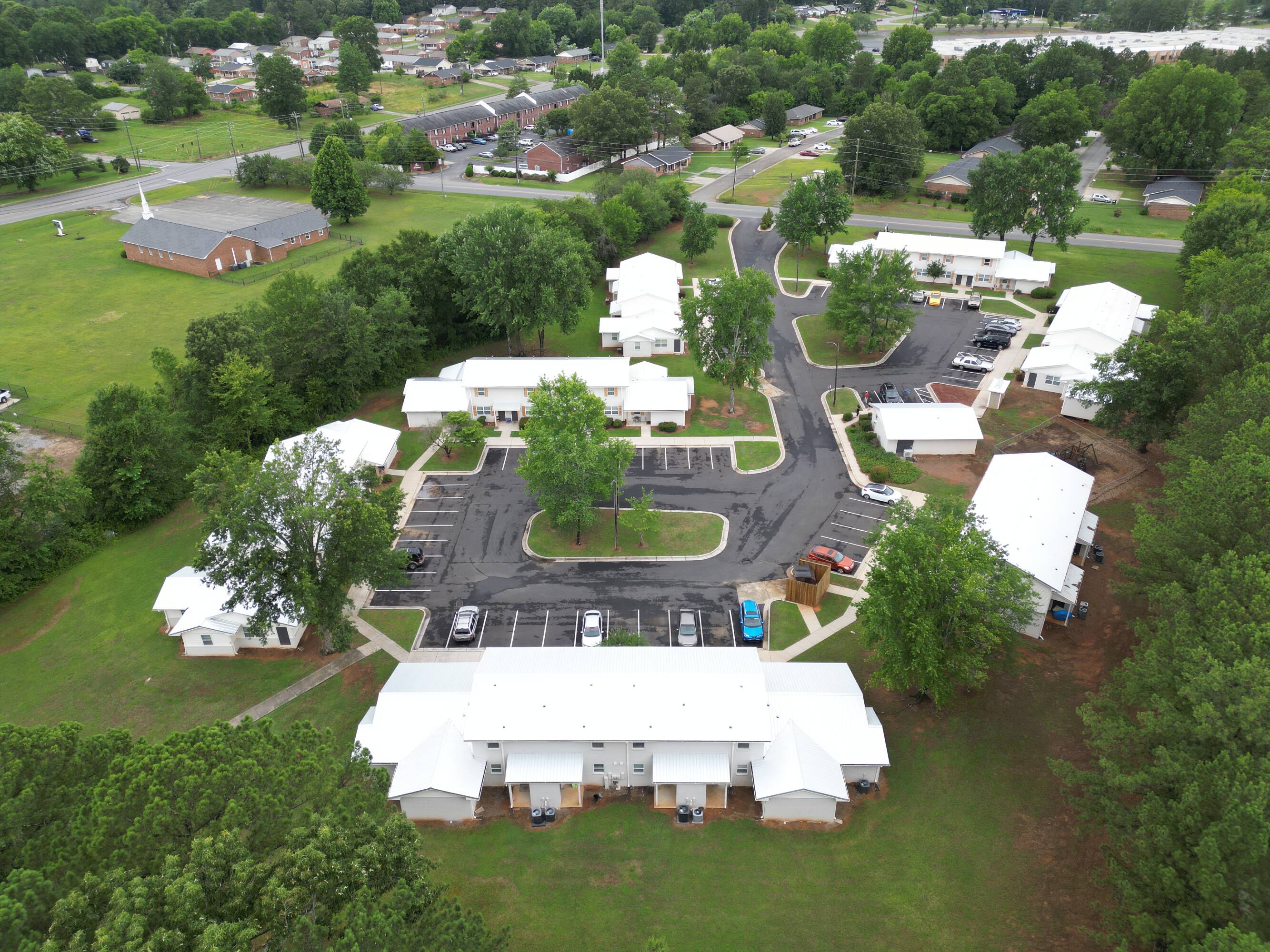 Aerial view of The Savoy Apartments community, located in Cartersville, GA