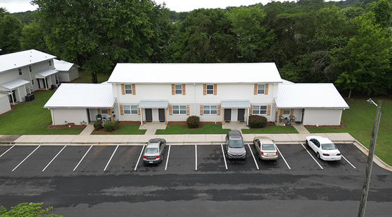 Aerial view of new exterior finishes at The Savoy Apartments, located in Cartersville, GA